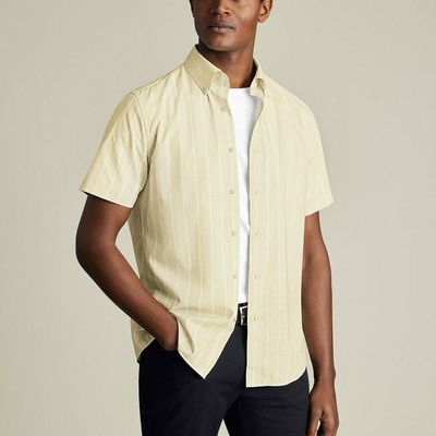 Charles Tyrwhitt Non-Iron Stretch Poplin Slub Shirt Yellow Slim fit
