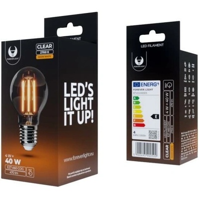 Forever LED žárovka E27 A60 4W COG clear teplá bílá 2700K