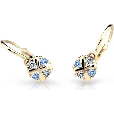 Danfil dětské náušnice C2153 ze žlutého zlata s kamínky Arctic Blue zapínání brizura