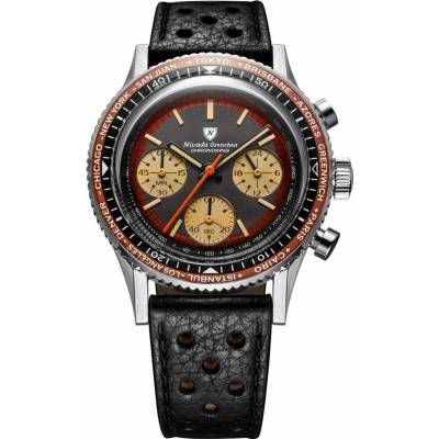 Nivada Grenchen Chronoking Racing Black Amber – Inter. Bezel - Black Racing Strap