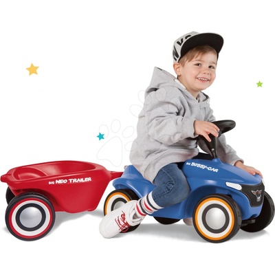 Big Set Bobby Car Neo modré zvukové s 3-vrstvovými gumovými kolesami a prívesný vozík BIG56241-1