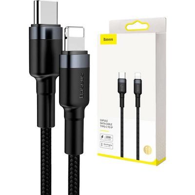 Baseus CATLKLF-G1 Odolný nylonový opletený vodič USB Typ C PD/Lightning 18W QC3.0, 1m, černo-šedý