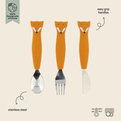 Trixie Baby Dětský silikonový příbor Mr. Fox 3 ks