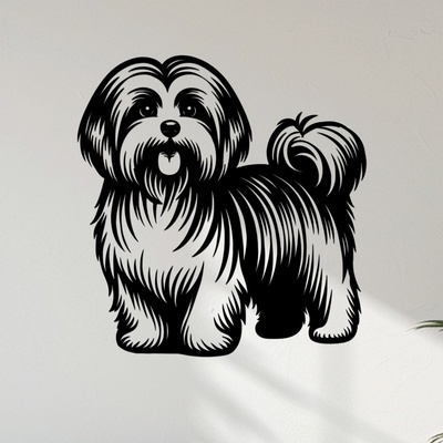 dřevo života Dřevěný obraz Havanský psík (Havanese) Zvolte rozměr šxv (cm): 38x40, Zvolte barvu dekoru: Černá