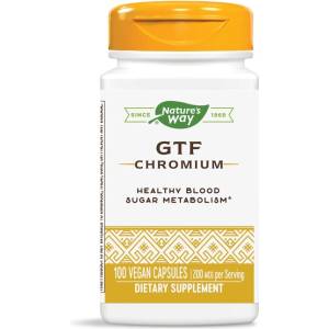 Nature's Way Хром (никотинат) GTF - Контрол на кръвната захар, 200 mcg, 100 капсули Nature’s Way (41021)