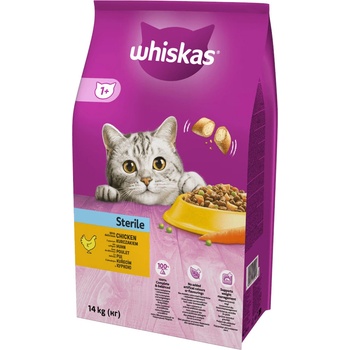 Whiskas Sterile 14кг - суха храна за възрастни котки след кастрация, с вкусно пилешко месо