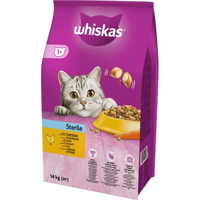 Whiskas Sterile 14кг - суха храна за възрастни котки след кастрация, с вкусно пилешко месо