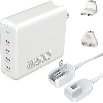4smarts Зарядно устройство, 200W GaN Flex Pro, 4x USB-C, бяло, 20x9.5x4cm (544200) (544200)