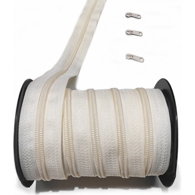 Zips špirálový, farba ecru 5 mm, metráž