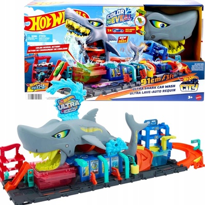 Mattel Hot Wheels City color reveal autoumývačka so žralokom HTN82