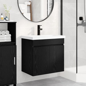 vidaXL Мивка за баня със смесител Черен дъб 61 x 40 x 74, 5 см (889538)