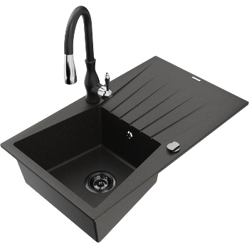 Mexen Cesar гранитна мивка с една камера с капак и кухненски смесител Savita, (6514-75-672601-70-B)
