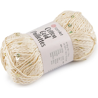 Pletací příze Cotton Gold Paillettes s flitry 50 g Varianta: 2 (7103) režná světlá zlatá, Balení: 1 ks