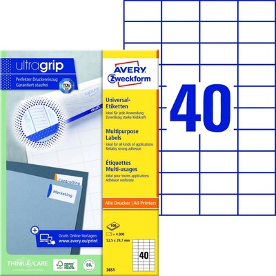Avery Zweckform 3651 Samolepící etikety 52,5x29,7mm 4000 ks bílá