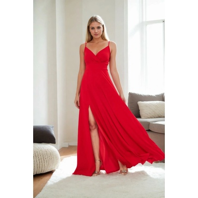 Dewberry 74886 Rope Strap Slit Evening & Graduation Dress red