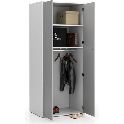 Plan Kancelářská šatní skříň LAYERS, šatní tyč, 800 x 600 x 1905 mm, bílá / šedá – Zboží Dáma