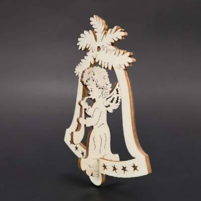 AMADEA Dřevěná ozdoba 3D zvonek anděl se saxofonem 9 cm