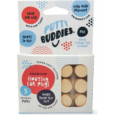 Putty Buddies plávajúcich silikónových štupľov do uší Zelená / Žltá / Modrá 3 páry