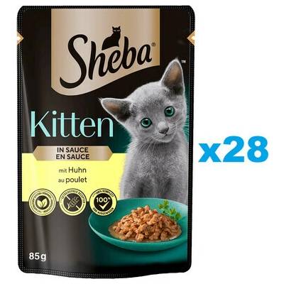 SHEBA Kitten 28x Kompletné krmivo pre mačiatka s kúskami kuracieho mäsa v omáčke 85 g