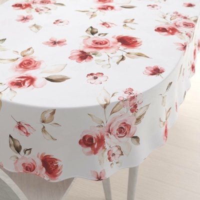 Biante Teflonový oválný ubrus TF-023 Červené růže na bílém 140x180 cm