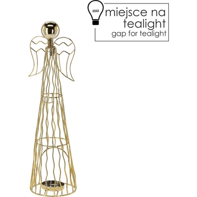KOVOVÝ SVIETNIK NA ČAJOVÚ SVIEČKU ZLATÝ - ANJEL 37,3 CM balenie=2 ks *1382