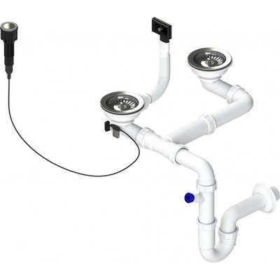 Sinks Dvousifon 3 ½" pro nerez. dřezy s extra úsporou místa a s exc. ovladačem (clic-clac) SPNS3DXCC