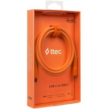 Ttec Data кабел ttec USB-C - USB-C 60W PD/QC Fast Charging/Data Cable - 120cm - Neon Orange
