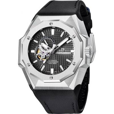Pagani Мъжки часовник Pagani Design Javelot, Автоматичен, Естествена кожа, Сребрист / Черен (PD-YS010FLAT-BLACK-SILV-BL)