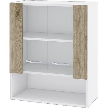 ИРИМ Горен шкаф с две витринни врати и ниша Сити БДА-9 бяло гладко / дъб сонома арвен 60 см