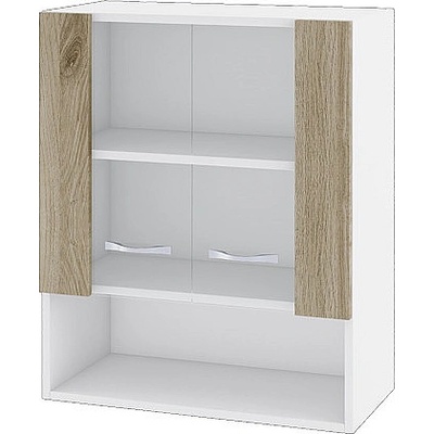 ИРИМ Горен шкаф с две витринни врати и ниша Сити БДА-9 бяло гладко / дъб сонома арвен 60 см