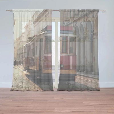 Sablio Záclony Historická červená tramvaj: 2ks 150x250cm