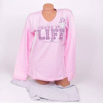 Image 1 of Свежа дамска пижама в розово и светлосиво с апликация