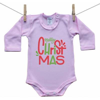 Boodyy Ružové Body s dlhým rukávom Merry Christmas