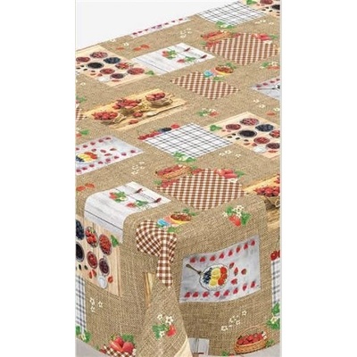 Obrus PVC 195A, metráž, 20 m x 140 cm, letné ovocie na hnedom podklade, IMPOL TRADE