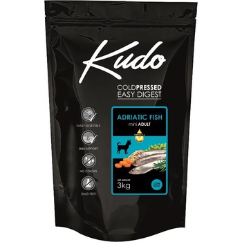 Kudo Low Grain Adriatic Fish Mini Adult - Суха храна за кучета с адриатическа риба за мини породи над 1 година, 3 кг