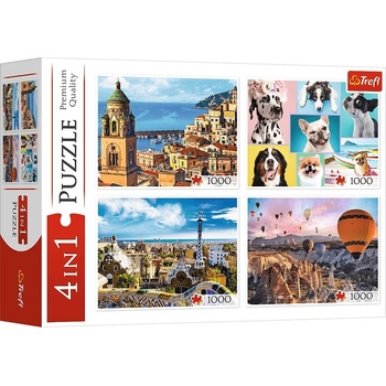 Trefl Пъзел Trefl от 4 х 1000 части - Амалфи, Барселона, балони и кучета (93687)
