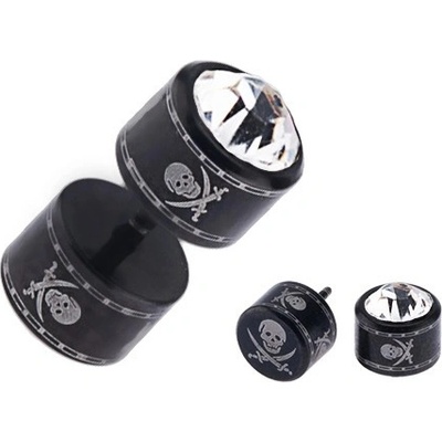Šperky eshop kruhový falešný plug do ucha z oceli lebka zkřížené meče AA44.07