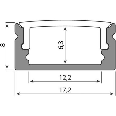 ML-761.002.43.3 Přisazený hliníkový profil PQ , 17x8mm, včetně matného difuzoru, 3 m