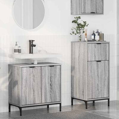 vidaXL Комплект мебели за баня с чекмедже с рафт 2 pcs Сив Сонома (3393099)