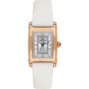 Daniel Klein DK. 1.13937-6 Premium, Дамски часовник- Правоъгълен корпус, сив циферблат, бяла кожена каишка,
