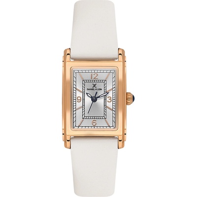 Daniel Klein DK. 1.13937-6 Premium, Дамски часовник- Правоъгълен корпус, сив циферблат, бяла кожена каишка,