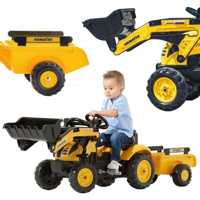 Falk Traktor šlapací Komatsu žlutý s přední lžící a valníkem