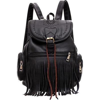 Черна дамска раница с ресни | Кожени раници дамски