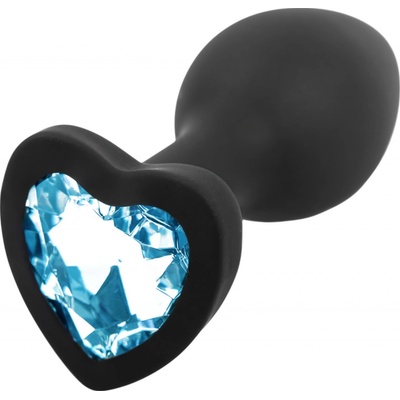Sunfo silikonový anální kolík se srdcovým modrým kamenem černý