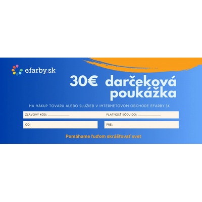 Darčeková poukážka v hodnote 30 eur pre nákup na efarby.sk