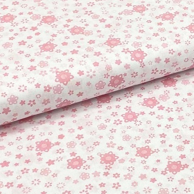 Bavlněné plátno P0674 bílé, růžový květinový motiv, š.140