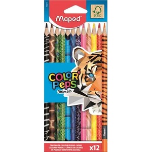 Maped Комплект цветни моливи, триъгълни, MAPED "ColorPeps Animal", 12 различни цвята 832212FC (832212FC)