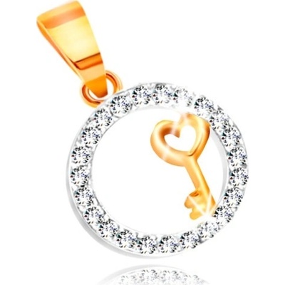Šperky Eshop Přívěsek ze zlata 585 klíček se srdíčkem v kroužku z čirých zirkonů S3GG211.60