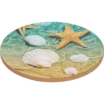 Кръгла дървена подложка за чаша с морски мотив