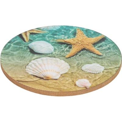 Кръгла дървена подложка за чаша с морски мотив